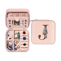 Initial Letter Travel Jewelry Box Jewelry Organizer Case with Mirror