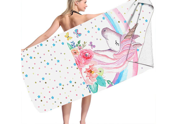 Unicorn Print Soft Beach Towel Polyester Microfiber Swimming Shower Towels