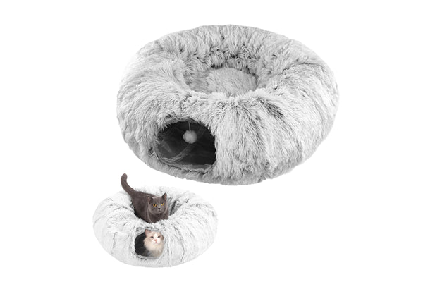 Winter Plush Cat Tunnel with Cat Bed