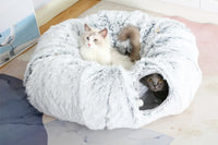 Winter Plush Cat Tunnel with Cat Bed