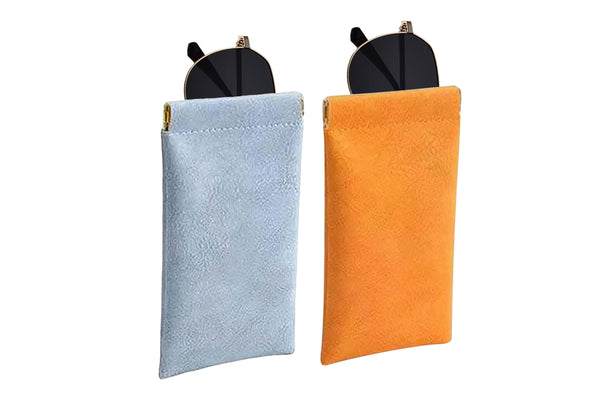 2Pcs Squeeze Top Sunglasses Pouches Portable Leather Glasses Storage Bags