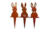 3Pcs Rust Easter Bunny Garden Stake Metal Garden Art Decor