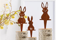 3Pcs Rust Easter Bunny Garden Stake Metal Garden Art Decor