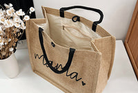 Jute Tote Bag with Handle Reusable Handbags Burlap Tote Mama Bag