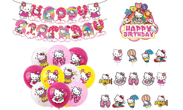 Hello Kitty Inspired Happy Birthday Balloons Banner Cake Toppers Party Decorations