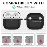 Compatible with Apple Airpods 4 Silicone Full Case Keychain and Cleaner Kit