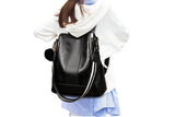 Women PU Leather Fluffy Ball Ornament Backpack