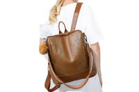 Women PU Leather Fluffy Ball Ornament Backpack