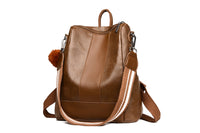 Women PU Leather Fluffy Ball Ornament Backpack