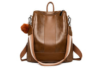 Women PU Leather Fluffy Ball Ornament Backpack
