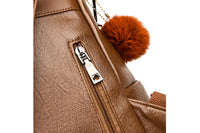 Women PU Leather Fluffy Ball Ornament Backpack