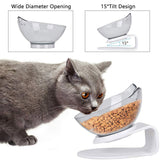 15 Degree Tilted Cat Food Bowl with Stand Single or Double Dish Feeder