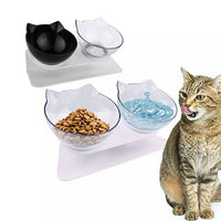 15 Degree Tilted Cat Food Bowl with Stand Single or Double Dish Feeder