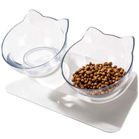 15 Degree Tilted Cat Food Bowl with Stand Single or Double Dish Feeder