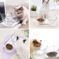 15 Degree Tilted Cat Food Bowl with Stand Single or Double Dish Feeder