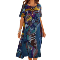 Women Tie Dye Print T-shirt Long Dresses