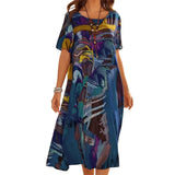 Women Tie Dye Print T-shirt Long Dresses