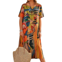 Women Tie Dye Print T-shirt Long Dresses