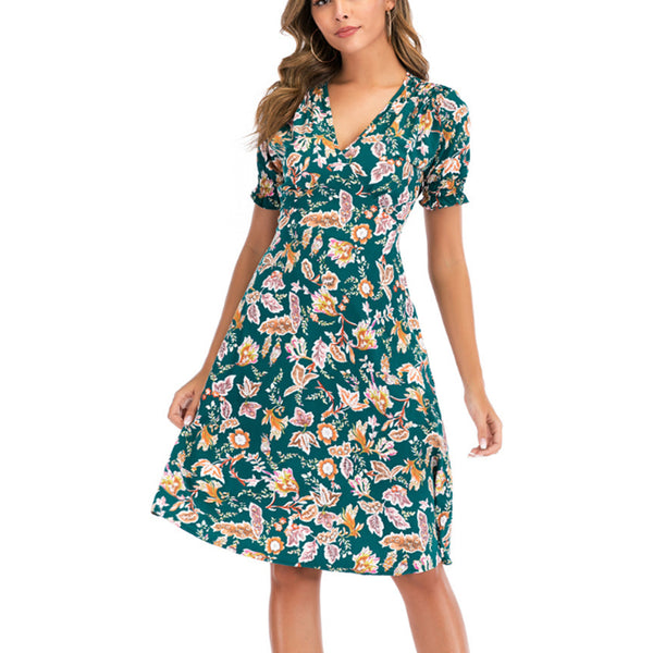 Women Floral Printed Wrap Midi Dress