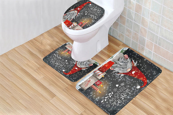 Three-Piece Christmas Bathroom Toilet Mat Set