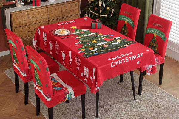 Christmas Rectangle Tablecloth with Four-Piece Chair Covers