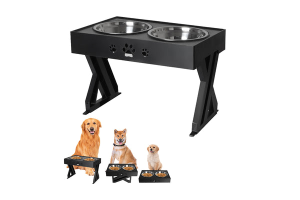 Elevated Pet Feeder Food Water with Double Bowl Adjustable Height Raised Stand