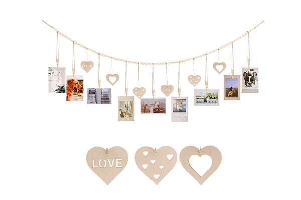 Wall Hanging Photo Display Wooden Beads Garland Photo Holders