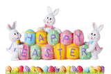 Bunny Holding Eggs and Happy Easter Decorations