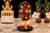 Three Rose in Glass Dome Eternal Flower with LED Light