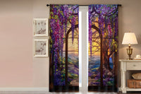 2Pcs Stained Glass Flower Wisteria Printed Curtain for Home Decor