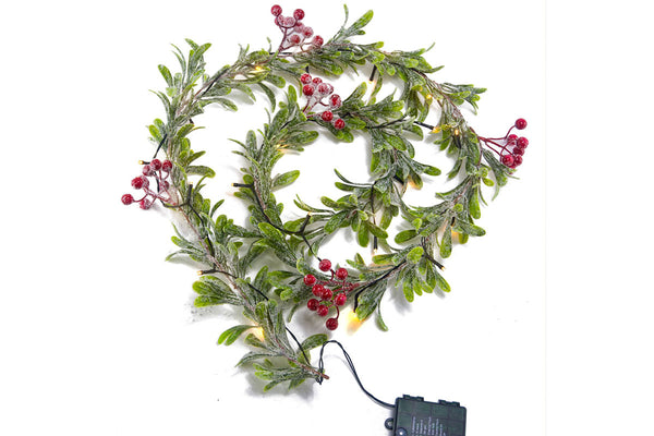 Christmas Mistletoe Rattan String Light Artificial Mistletoe Leaves Berries String