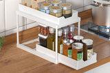 2 Tier Bathroom Cabinet Shelf Organizer Double Sliding Storage Rack with Hook