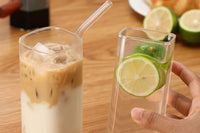 400ML Clear Glass Cup with Lid and Straw Square Glass Water Glass