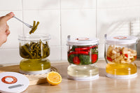 Pickles Jar with Strainer Flip Dry and Wet Dispenser Hourglass Jar