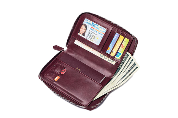 Travel Wallet Genuine Leather Card Holder Wallet with Zipper