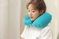 Press Type Inflatable U Shaped Travel Neck Pillow Car Flight Head Rest Cushion