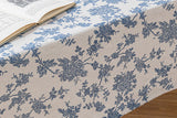 135x180cm Retro Blue Rose Floral Cotton Linen Fabric Tablecloth