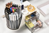 Rotating Desk Organizer with 2 Drawer Multi-Functional Pen Holder