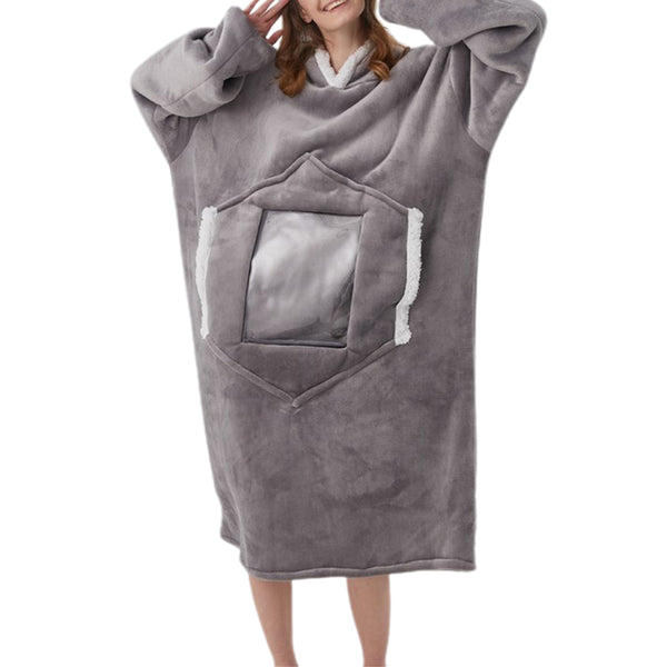 Unisex Hoodie Blanket Oversized Wearable Blanket with Visual Phone Window