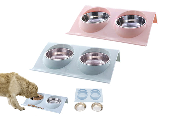 2Pcs Raised Dog Cat Bowls Double Pet Feeder