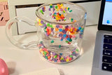 Double Wall Glass Cup with Colorful Love Granule Fillings