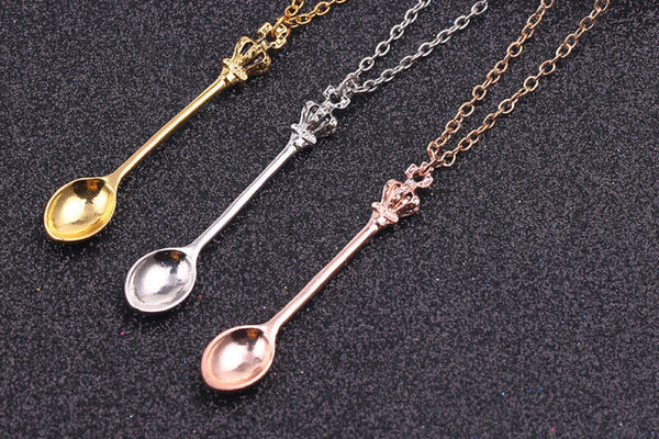 4Pcs Mini Crown Spoon Necklace Pendant Charm for Festival Cutlery Tea Party