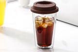 Double Walled Glass Coffee Mug Drinking Coffee Cup with Silicone Lid