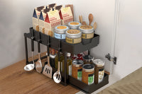 2 Tier Bathroom Cabinet Shelf Organizer Double Sliding Storage Rack with Hook