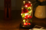Three Rose in Glass Dome Eternal Flower with LED Light