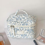 Portable Floral Pattern Cosmetic Bag Makeup and Toiletry Storage Organizer with Handle