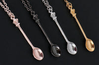 4Pcs Mini Crown Spoon Necklace Pendant Charm for Festival Cutlery Tea Party