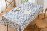 135x180cm Retro Blue Rose Floral Cotton Linen Fabric Tablecloth