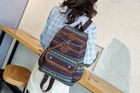 Boho Style Flap Drawstring Backpack Shoulder Bag Outdoor Travel Bag