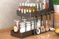 2 Tier Bathroom Cabinet Shelf Organizer Double Sliding Storage Rack with Hook